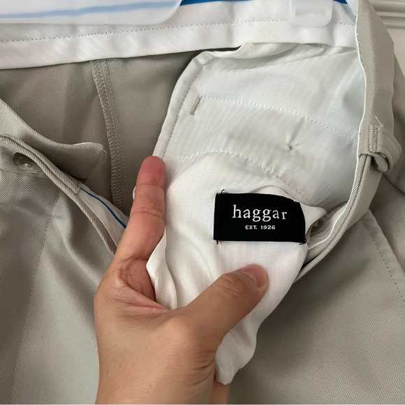 Haggar Mens Dress Pants 38/32 Biege Classic Fit Business Casual Golfcore Preppy - Picture 15 of 17